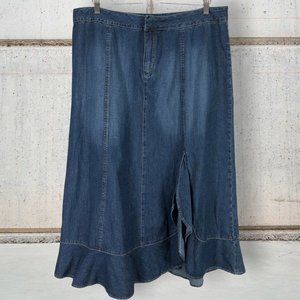 Cato Womens 18 W Denim Maxi Skirt Ruffle Blue Jean Western Boho Bohemian Cowgirl